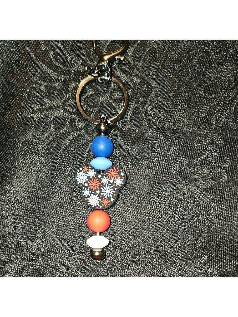 Colorful Handbeaded Keychain with Firework Mickey Head